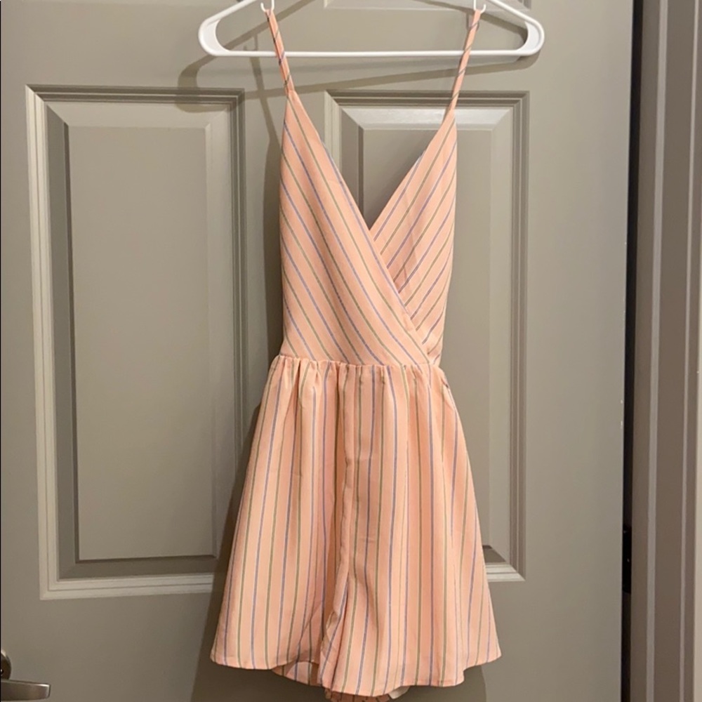 Pink with green and blue stripes romper